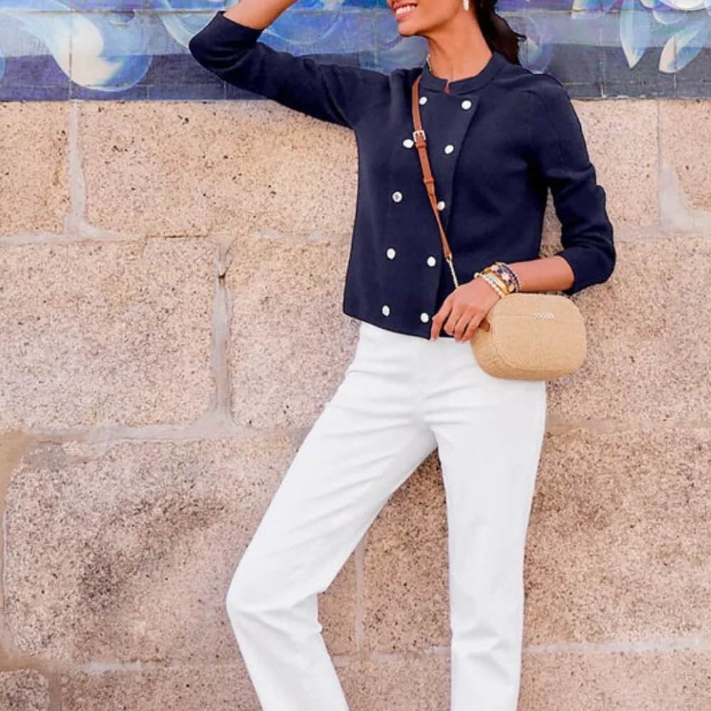 NWT Women’s Talbots Petite Double Breasted Stand Collar Seater Jacket Size Small - Picture 4 of 10